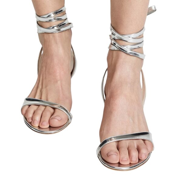 Tibi Shoes - Tibi Scott Specchio Silver Leather Lace Up Kitten Heel Sandal